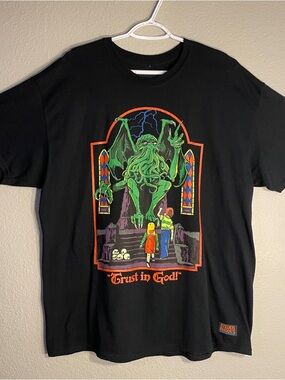 Steven Rhodes "Trust In God" Cthulu Lovecraft Mythos Black T Shirt Men XL